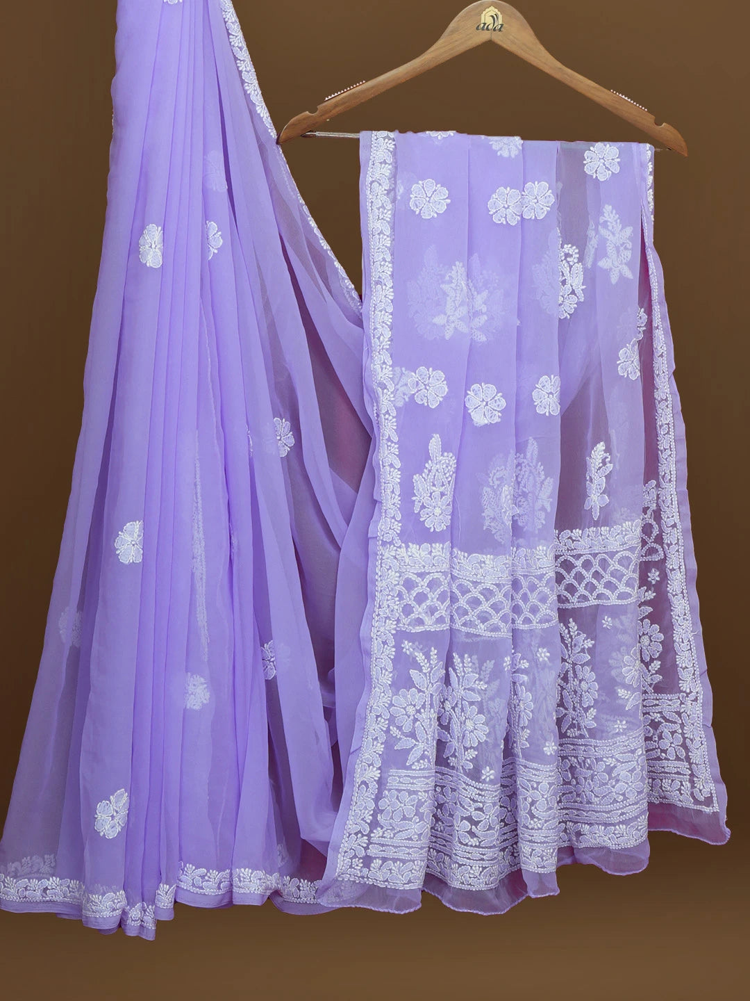 Ada Hand Embroidered Mauve Georgette Lucknowi Chikankari Saree With Blouse 01A572495