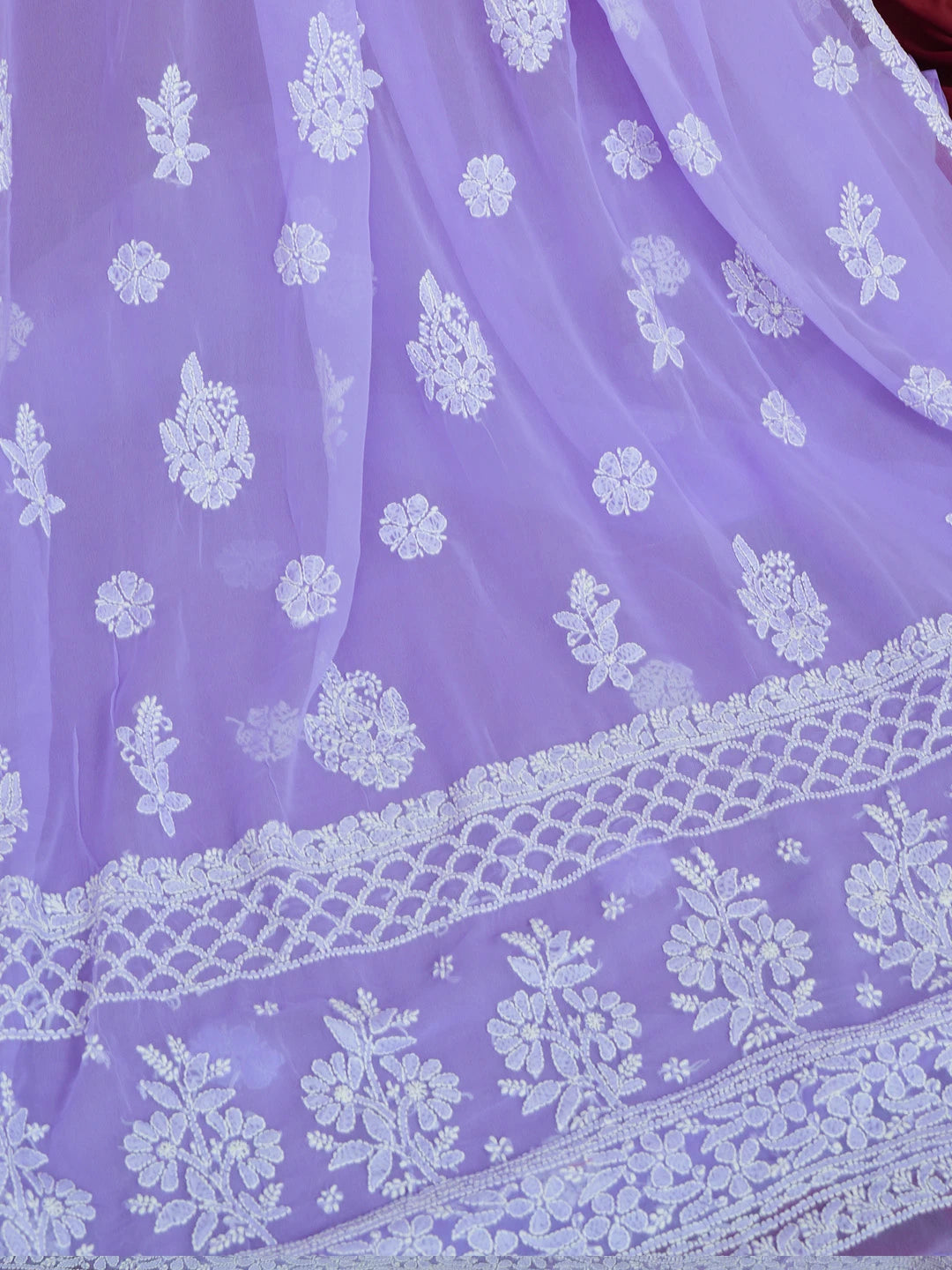 Ada Hand Embroidered Mauve Georgette Lucknowi Chikankari Saree With Blouse 01A572495