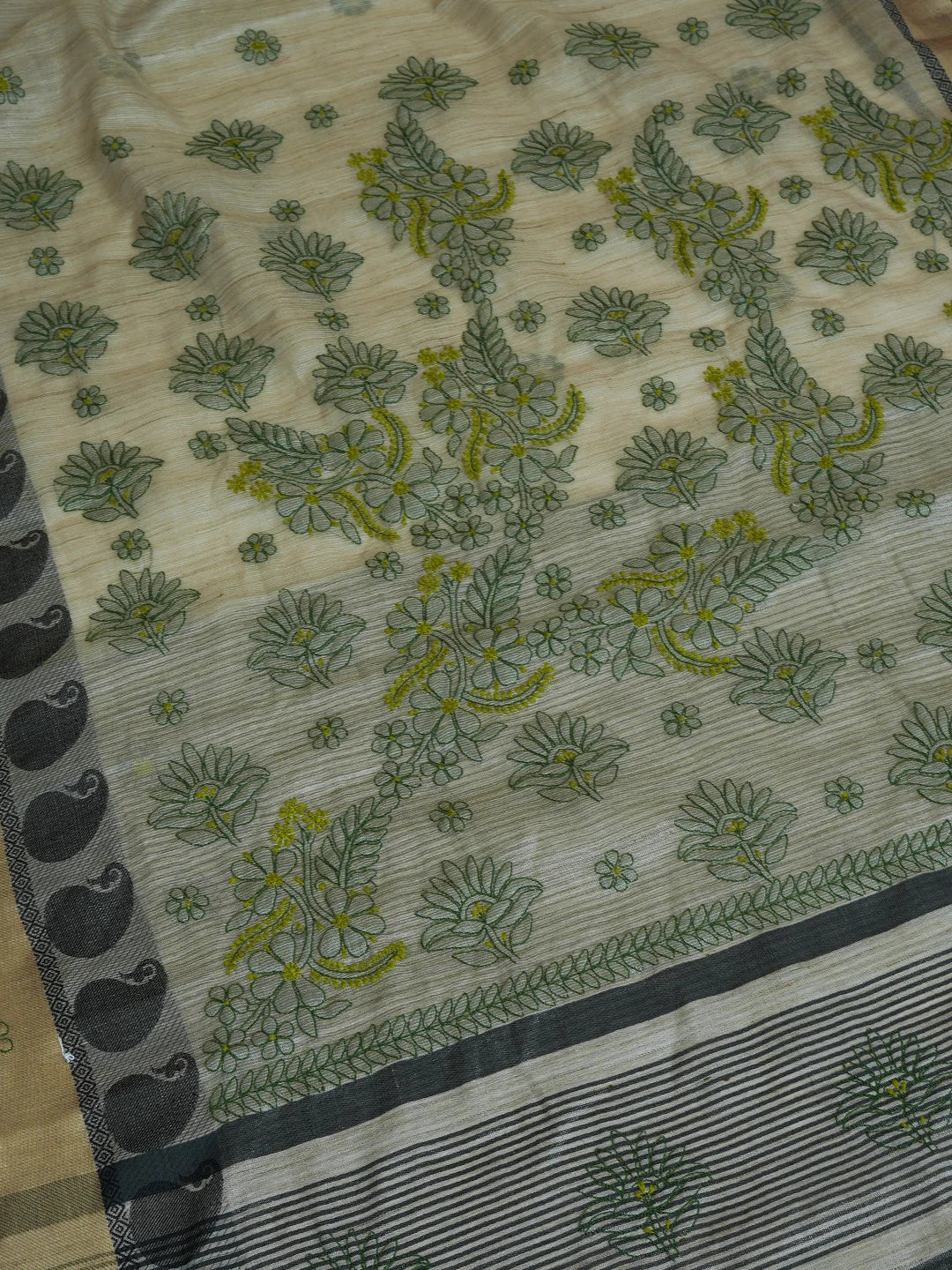 Ada Hand Embroidered Fawn Tissue Lucknowi Chikankari Saree With Blouse 01A572686