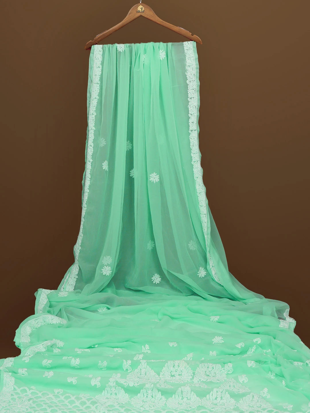 Ada Hand Embroidered Sea Green Georgette Lucknowi Chikankari Saree With Blouse 01A572468