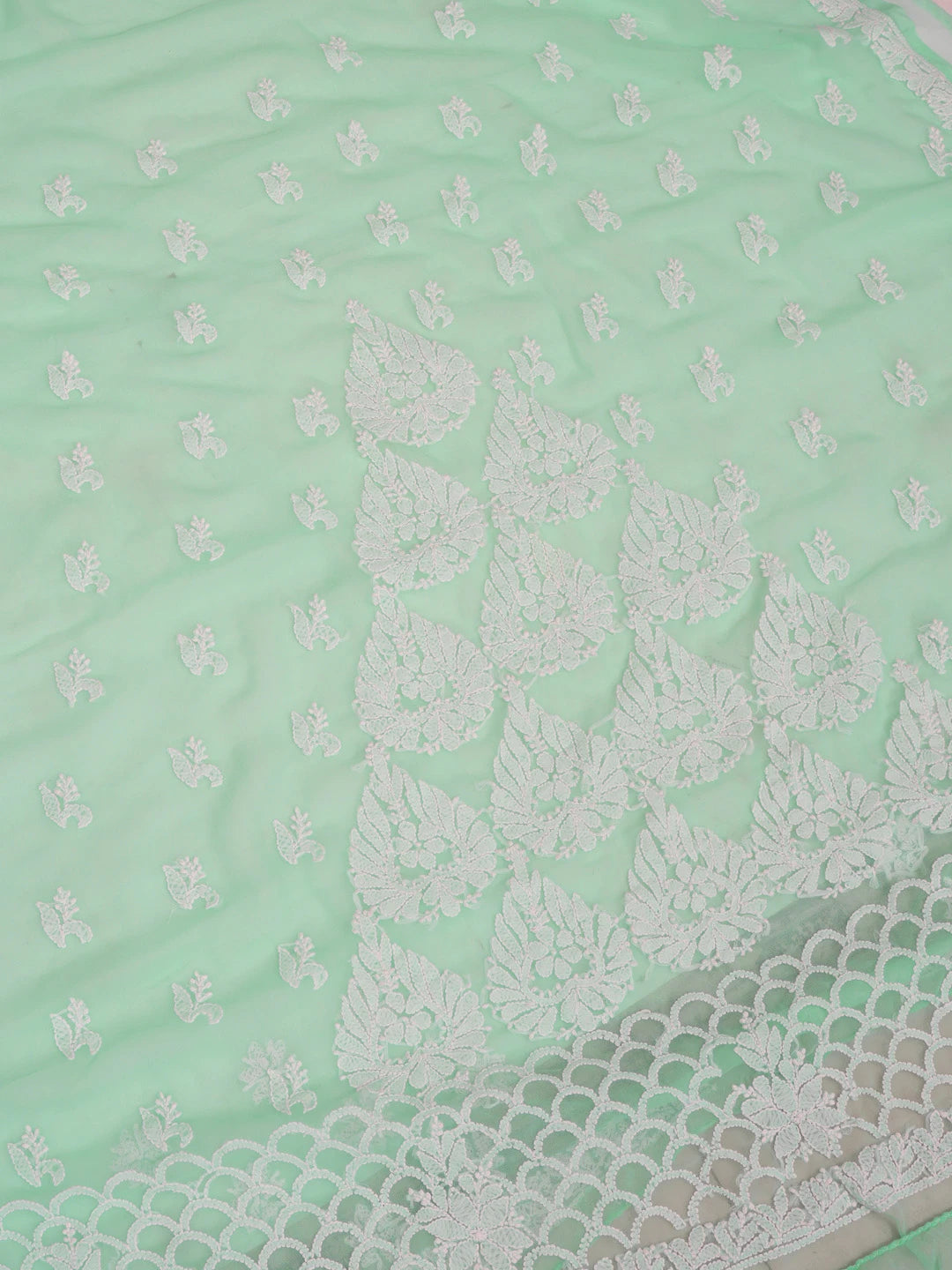 Ada Hand Embroidered Sea Green Georgette Lucknowi Chikankari Saree With Blouse 01A572468