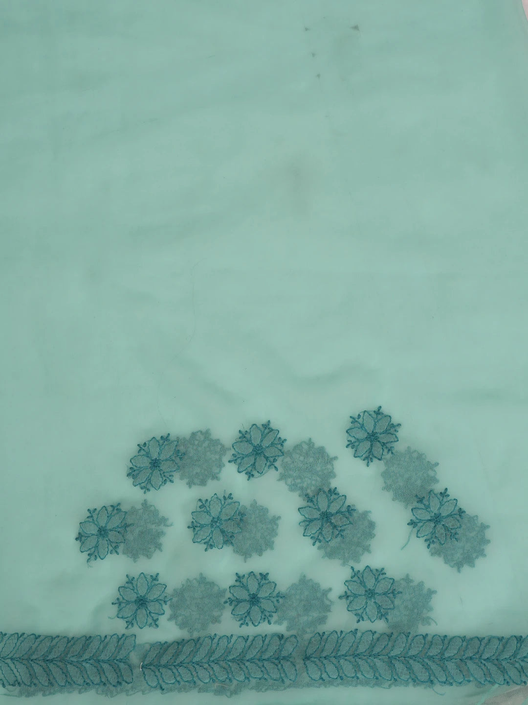 Ada Hand Embroidered Sky Blue Georgette Lucknowi Chikankari Saree With Blouse 01A572522