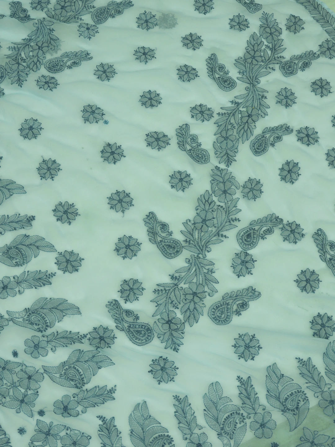 Ada Hand Embroidered Sky Blue Georgette Lucknowi Chikankari Saree With Blouse 01A572522