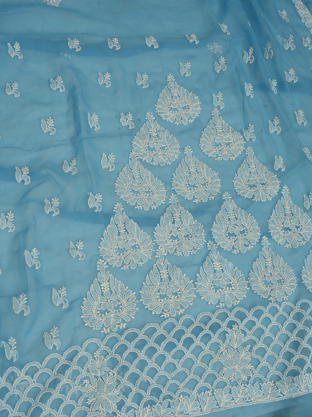 Ada Hand Embroidered Blue Georgette Lucknowi Chikankari Saree With Blouse 01A572466