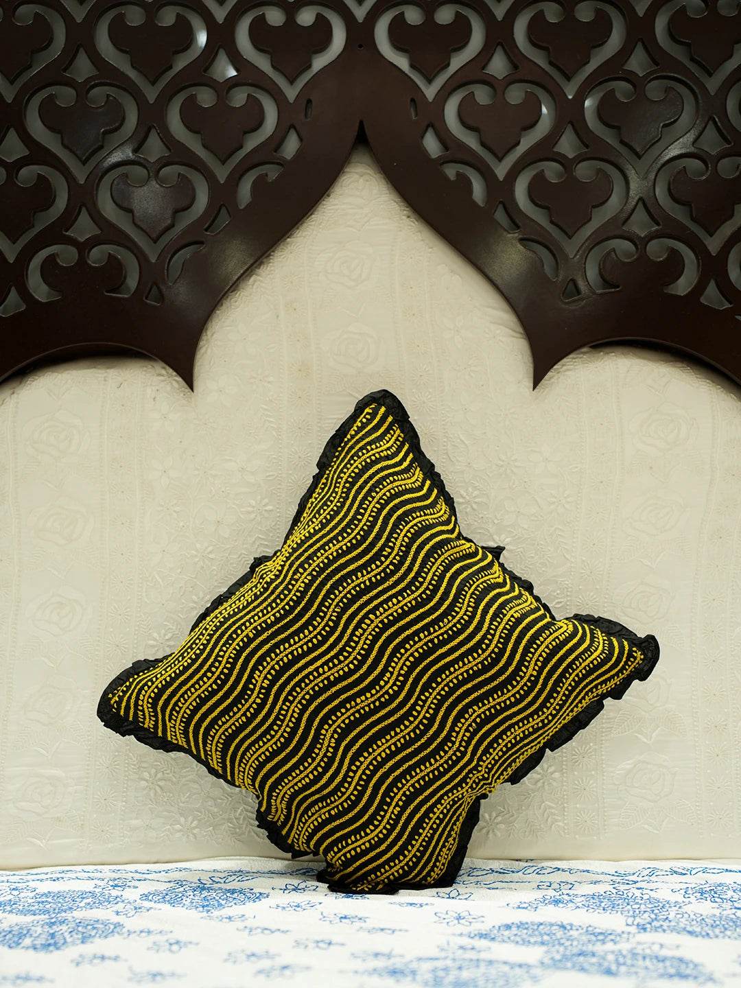 Ada Hand Embroidered Black Cotton Lucknowi Chikankari Cushion Cover 01A502173
