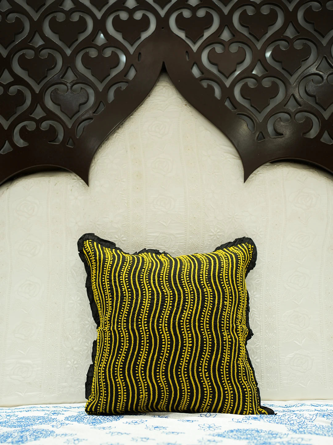 Ada Hand Embroidered Black Cotton Lucknowi Chikankari Cushion Cover 01A502173