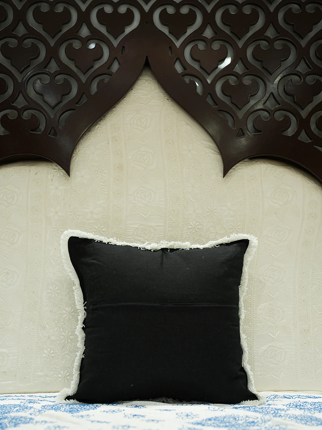 Ada Hand Embroidered Black Cotton Lucknowi Chikankari Cushion Cover 01A525993