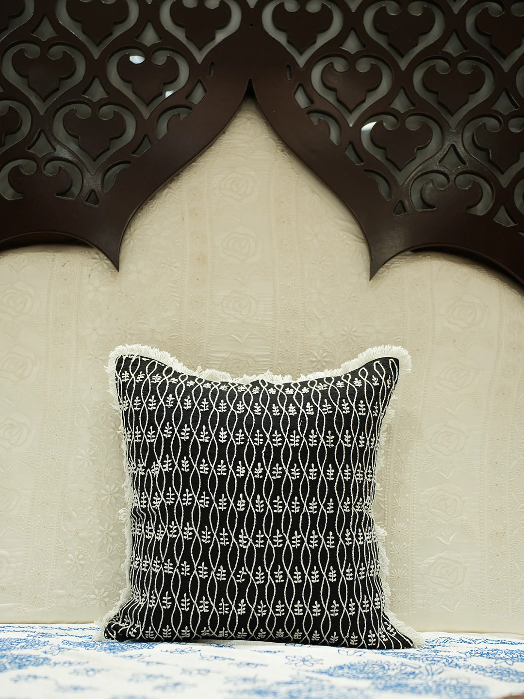 Ada Hand Embroidered Black Cotton Lucknowi Chikankari Cushion Cover 01A525993