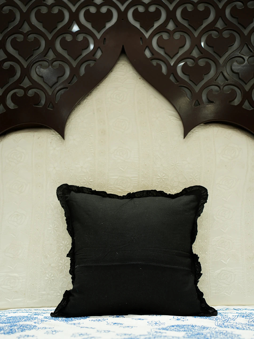 Ada Hand Embroidered Black Cotton Lucknowi Chikankari Cushion Cover 01A502276