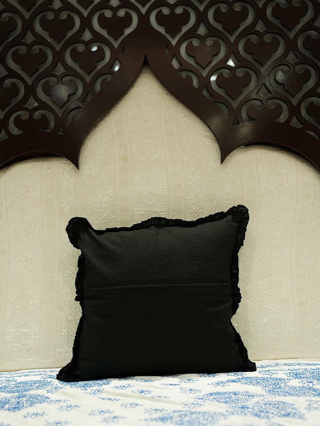 Ada Hand Embroidered Black Cotton Lucknowi Chikankari Cushion Cover 01A526807