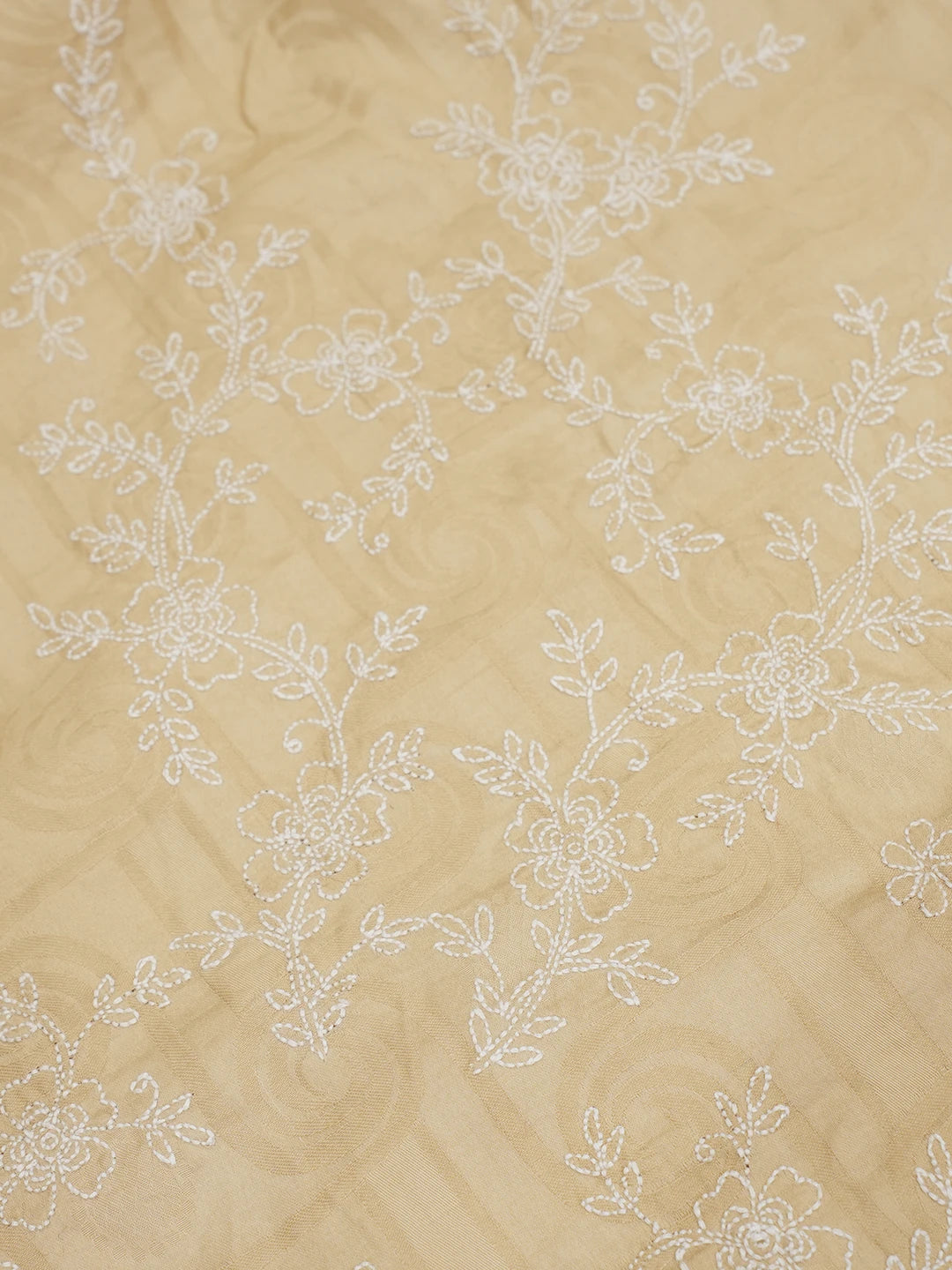 Ada Hand Embroidered Fawn Cotton Lucknowi Chikankari Bed Sheet With Pillow Cover Set 01A359716