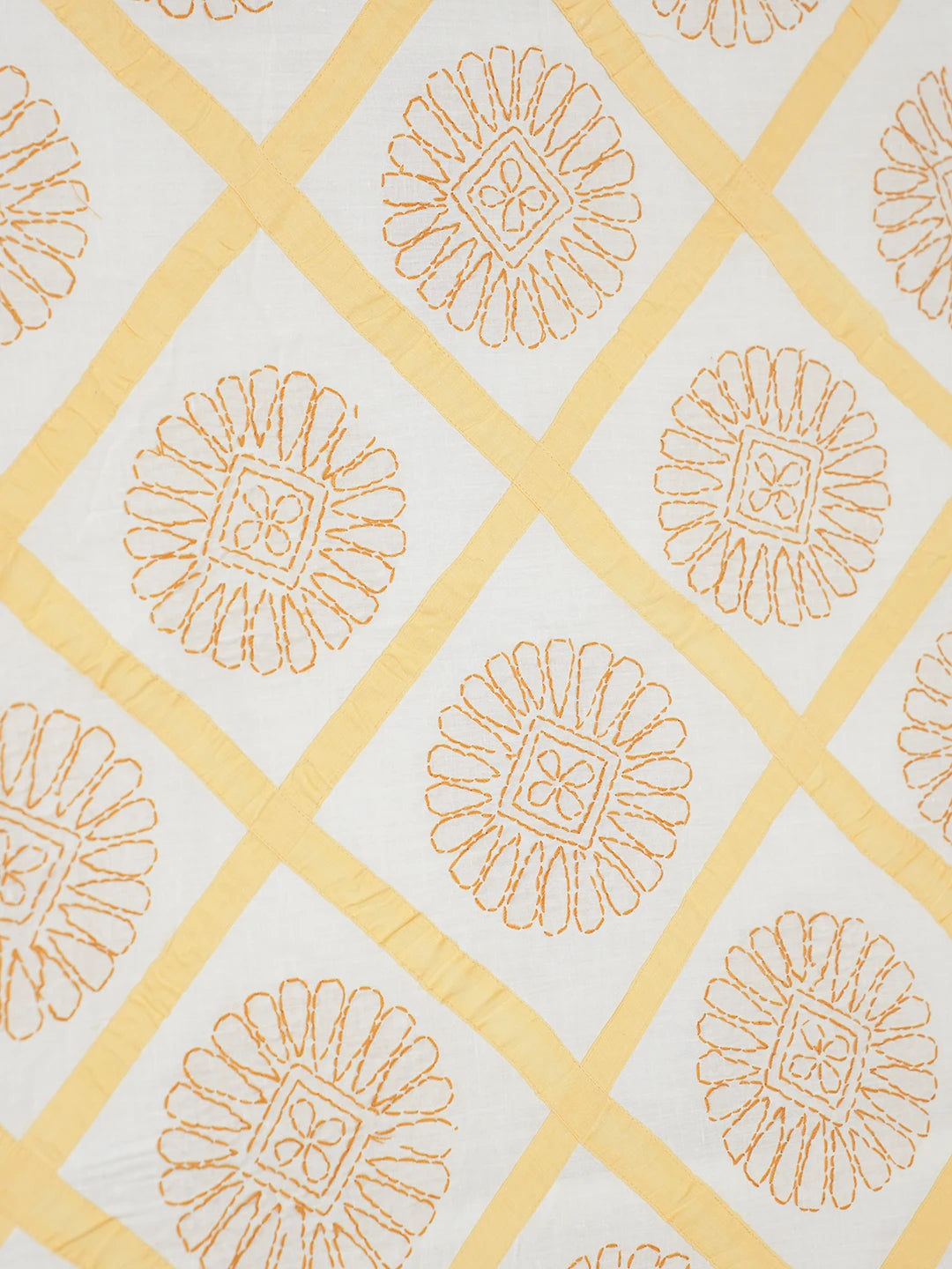 Ada Hand Embroidered White And Fawn  Cotton Lucknowi Chikankari Bed Sheet With Pillow Cover Set 01A316592