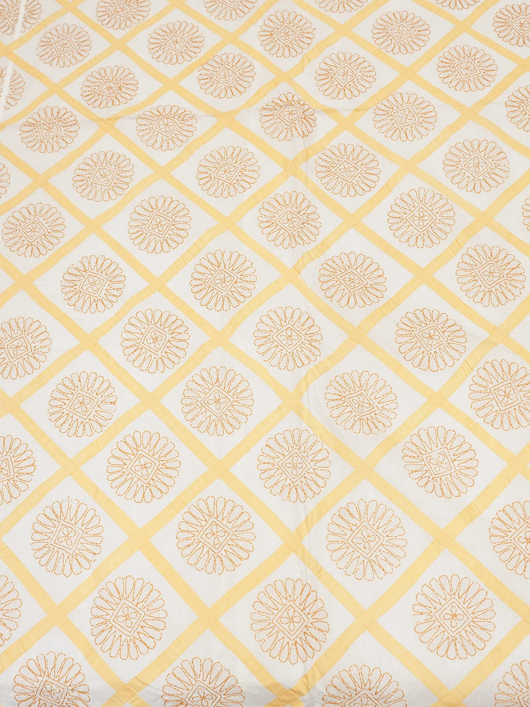 Ada Hand Embroidered White And Fawn  Cotton Lucknowi Chikankari Bed Sheet With Pillow Cover Set 01A316592