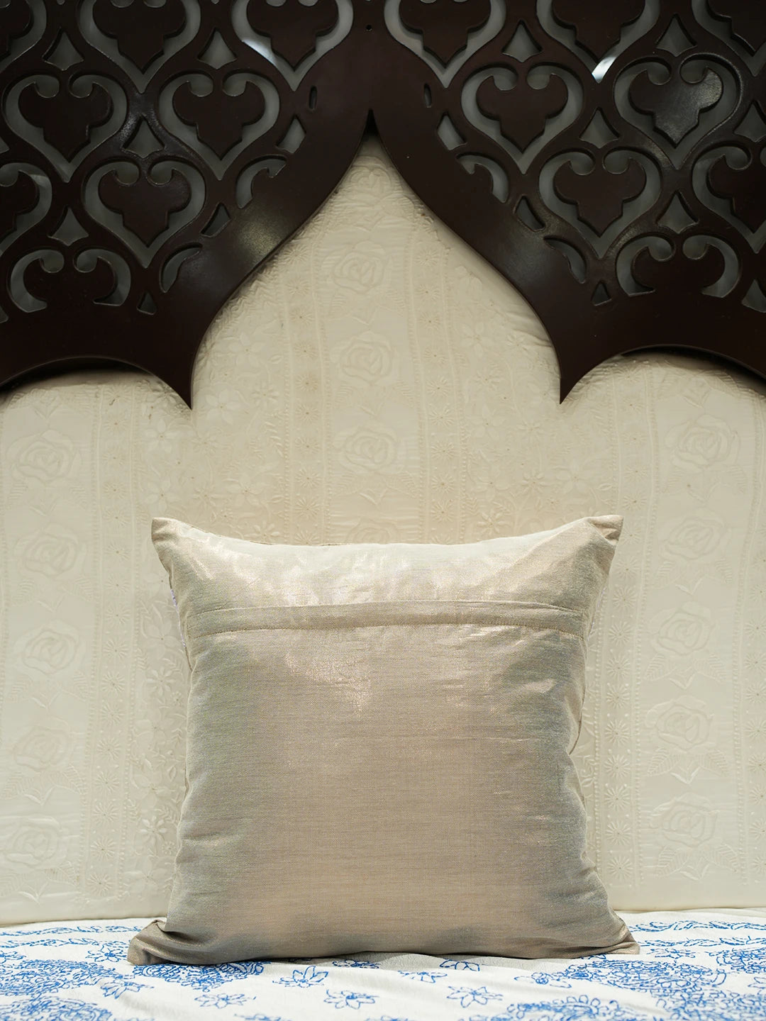 Ada Hand Embroidered Grey Tissue Lucknowi Chikankari Cushion Cover 01A44978