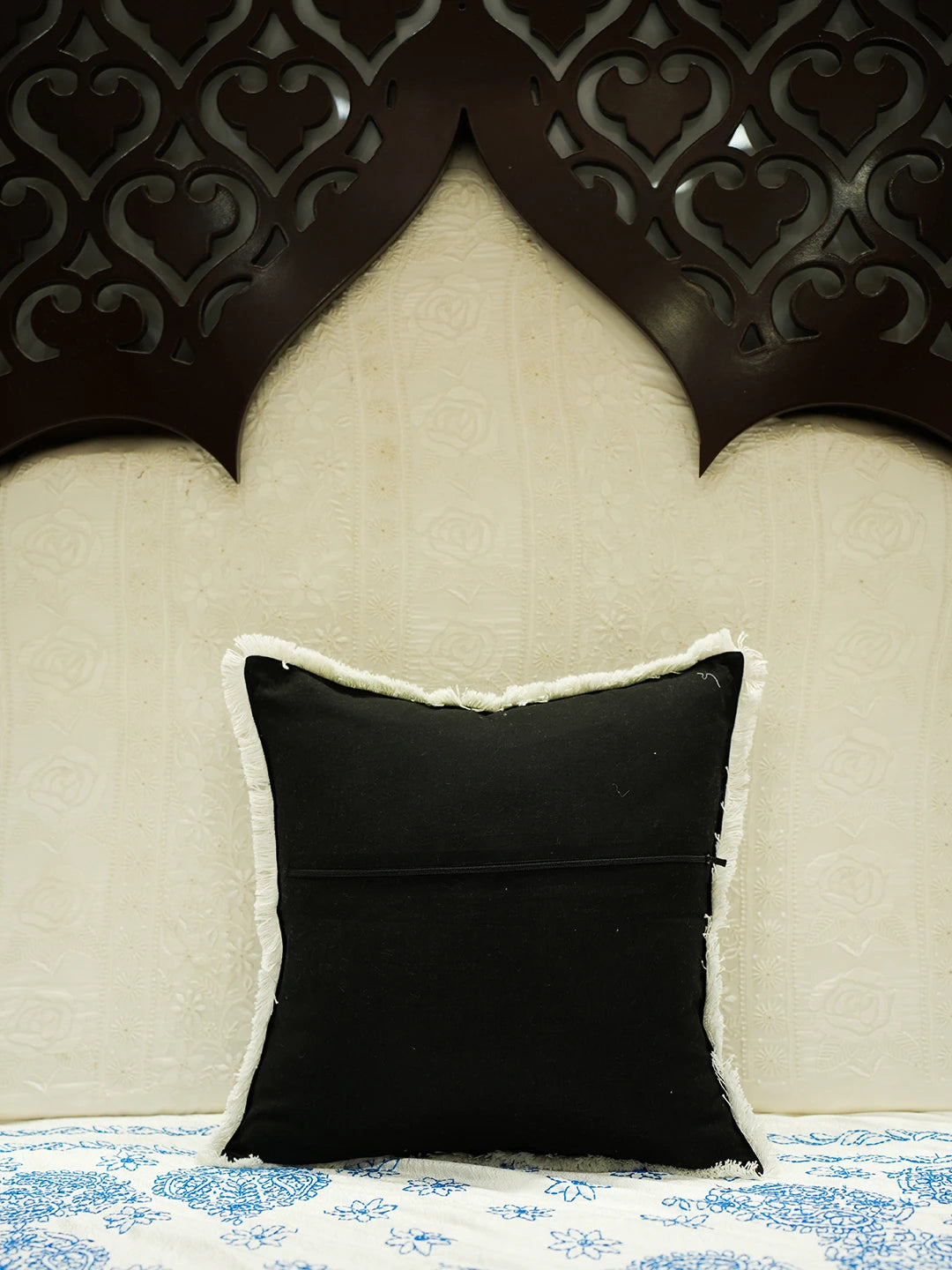 Ada Hand Embroidered Black Cotton Lucknowi Chikankari Cushion Cover With Zari Work 01A527335