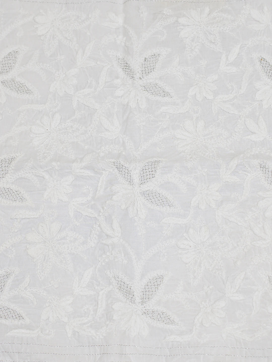 Ada Hand Embroidered White Cotton Lucknowi Chikankari Cushion Cover With Zari Work 01A502967