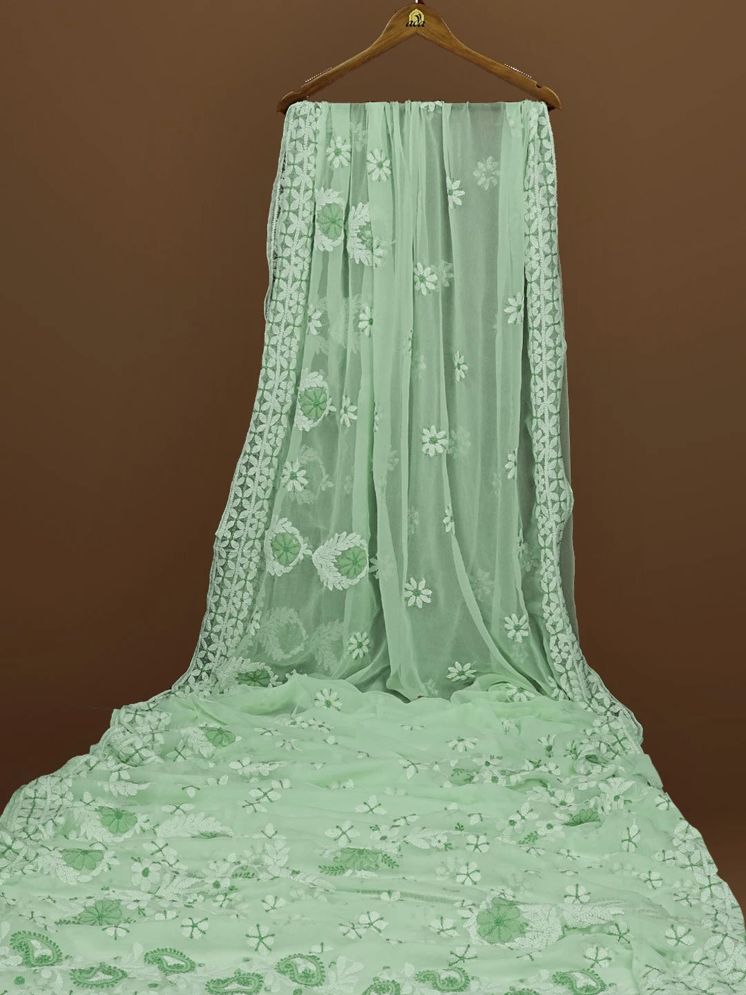 Ada Hand Embroidered Sea Green Georgette Lucknowi Chikankari Saree With Blouse 01A573548