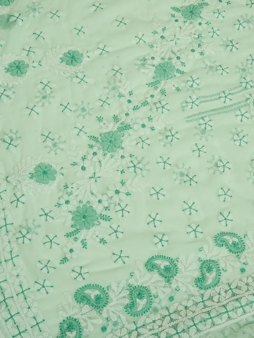 Ada Hand Embroidered Sea Green Georgette Lucknowi Chikankari Saree With Blouse 01A573548