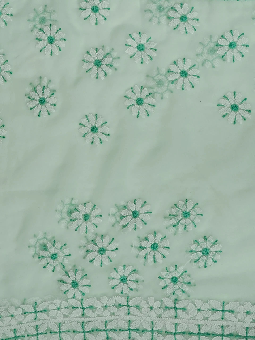 Ada Hand Embroidered Sea Green Georgette Lucknowi Chikankari Saree With Blouse 01A573548