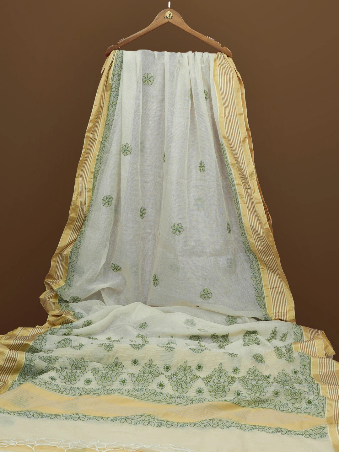 Ada Hand Embroidered Fawn Kota Chanderi Lucknowi Chikankari Saree With Blouse 01A572814