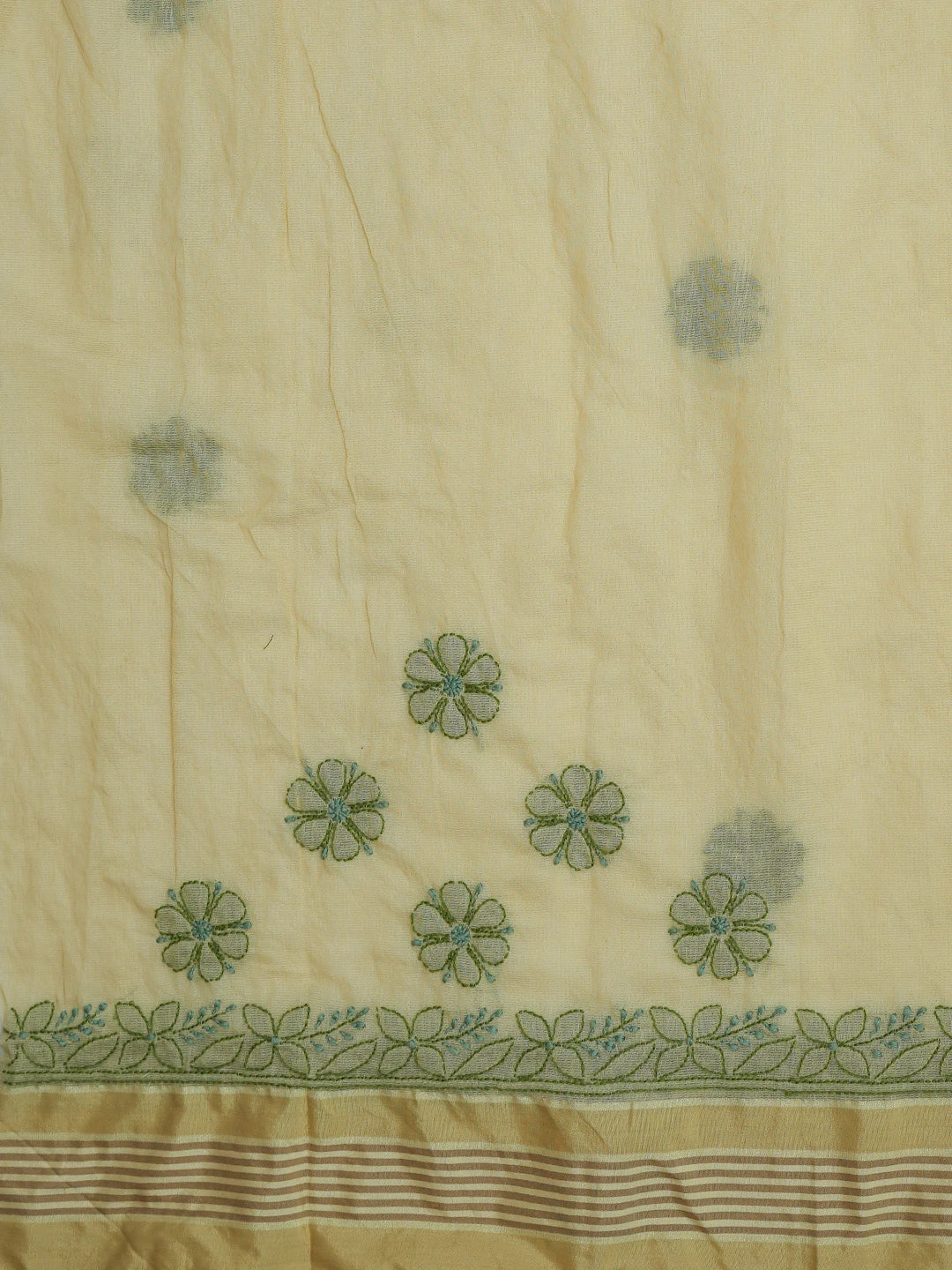 Ada Hand Embroidered Fawn Kota Chanderi Lucknowi Chikankari Saree With Blouse 01A572814