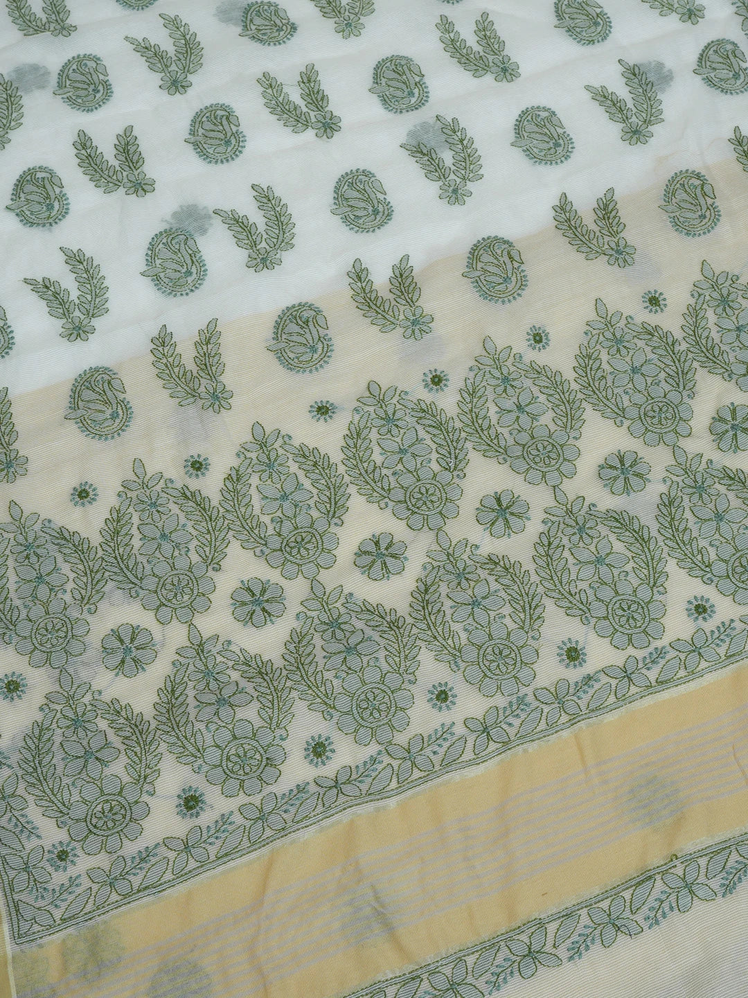 Ada Hand Embroidered Fawn Kota Chanderi Lucknowi Chikankari Saree With Blouse 01A572814