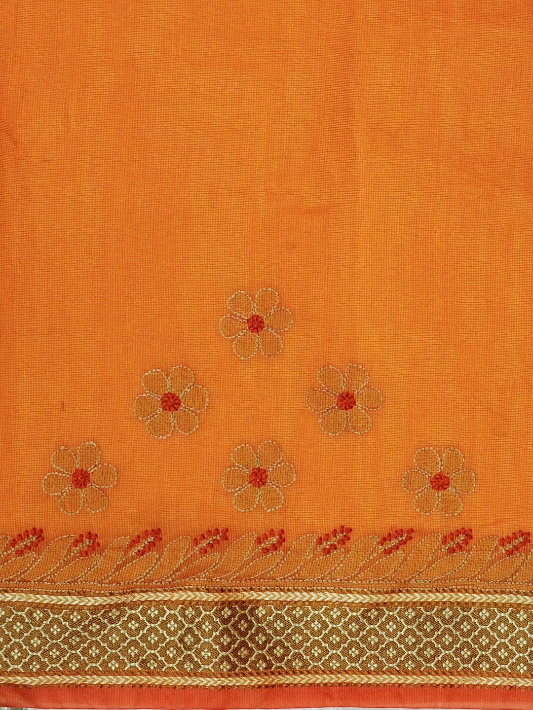 Ada Hand Embroidered Orange Kota Chanderi Lucknowi Chikankari Saree With Blouse 01A572792