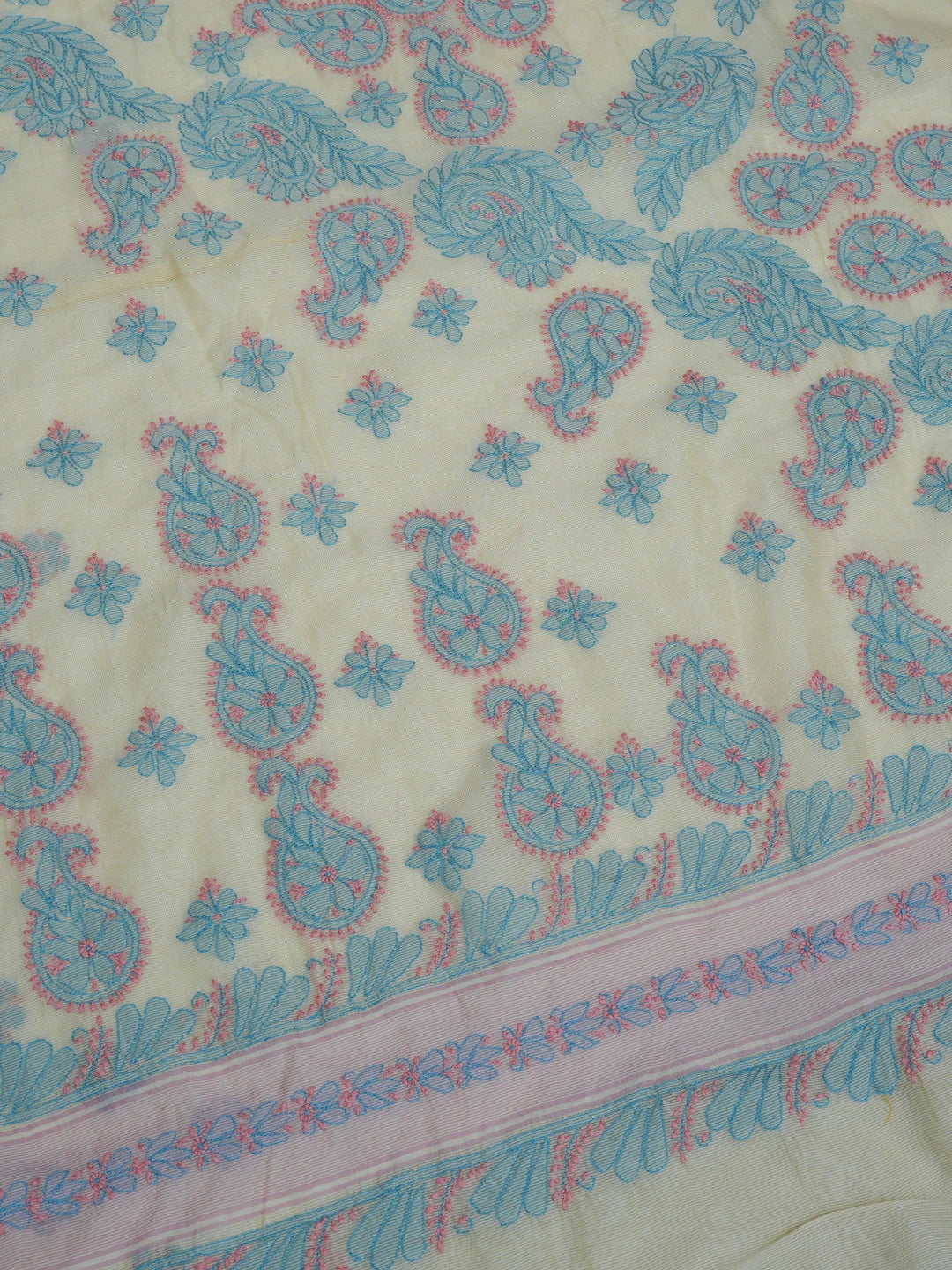 Ada Hand Embroidered Fawn Kota Chanderi Lucknowi Chikankari Saree With Blouse 01A572809