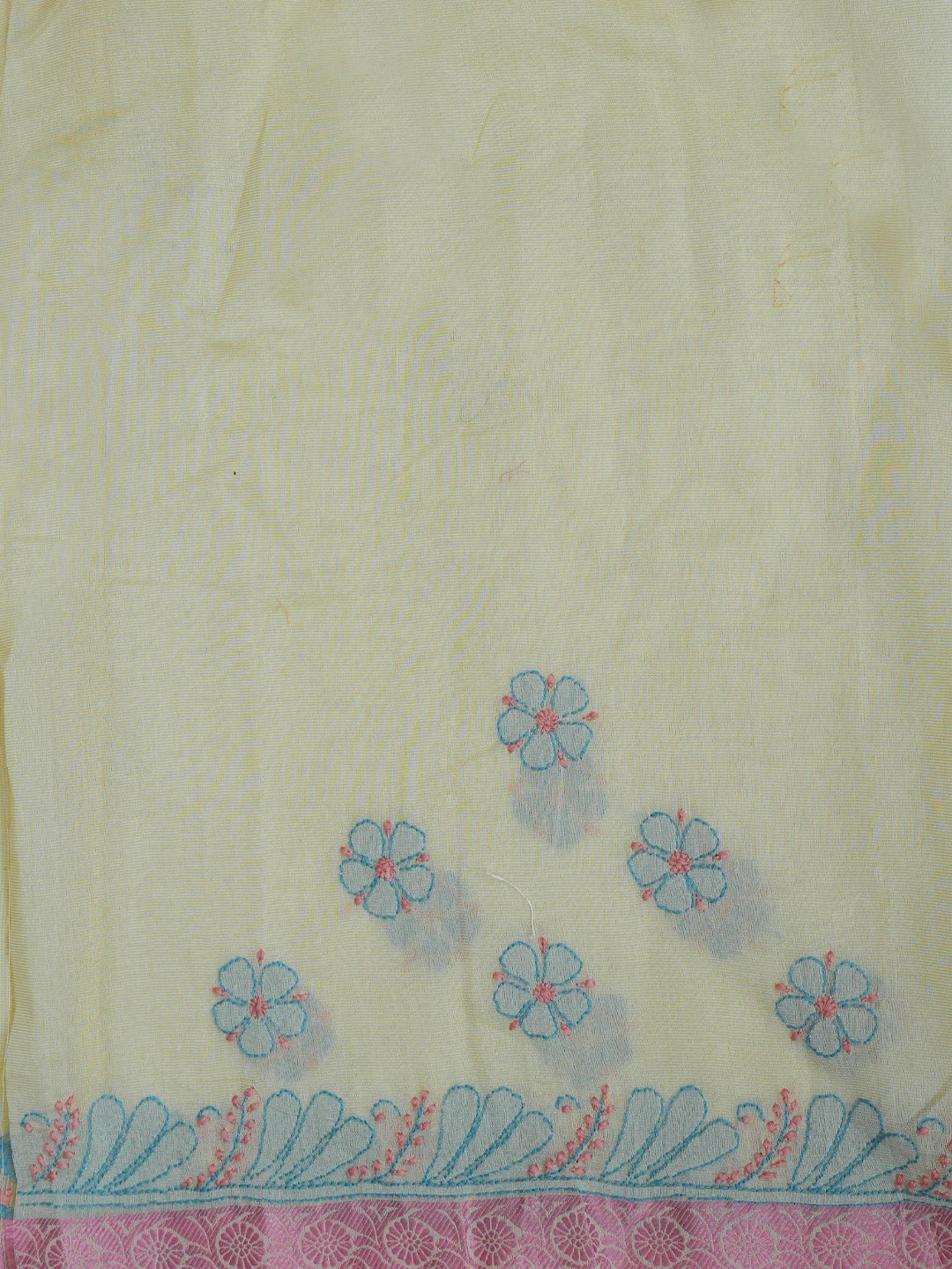 Ada Hand Embroidered Fawn Kota Chanderi Lucknowi Chikankari Saree With Blouse 01A572809