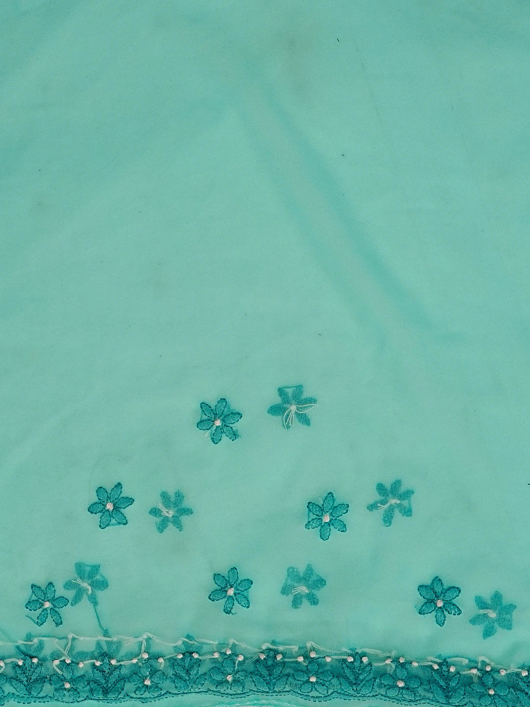 Ada Hand Embroidered Blue Turquoise Georgette Lucknowi Chikankari Saree With Blouse 01A573527