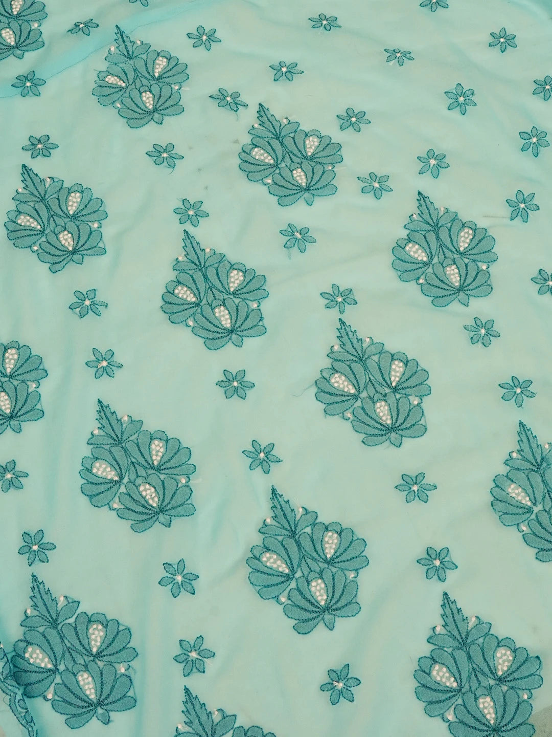 Ada Hand Embroidered Blue Turquoise Georgette Lucknowi Chikankari Saree With Blouse 01A573527