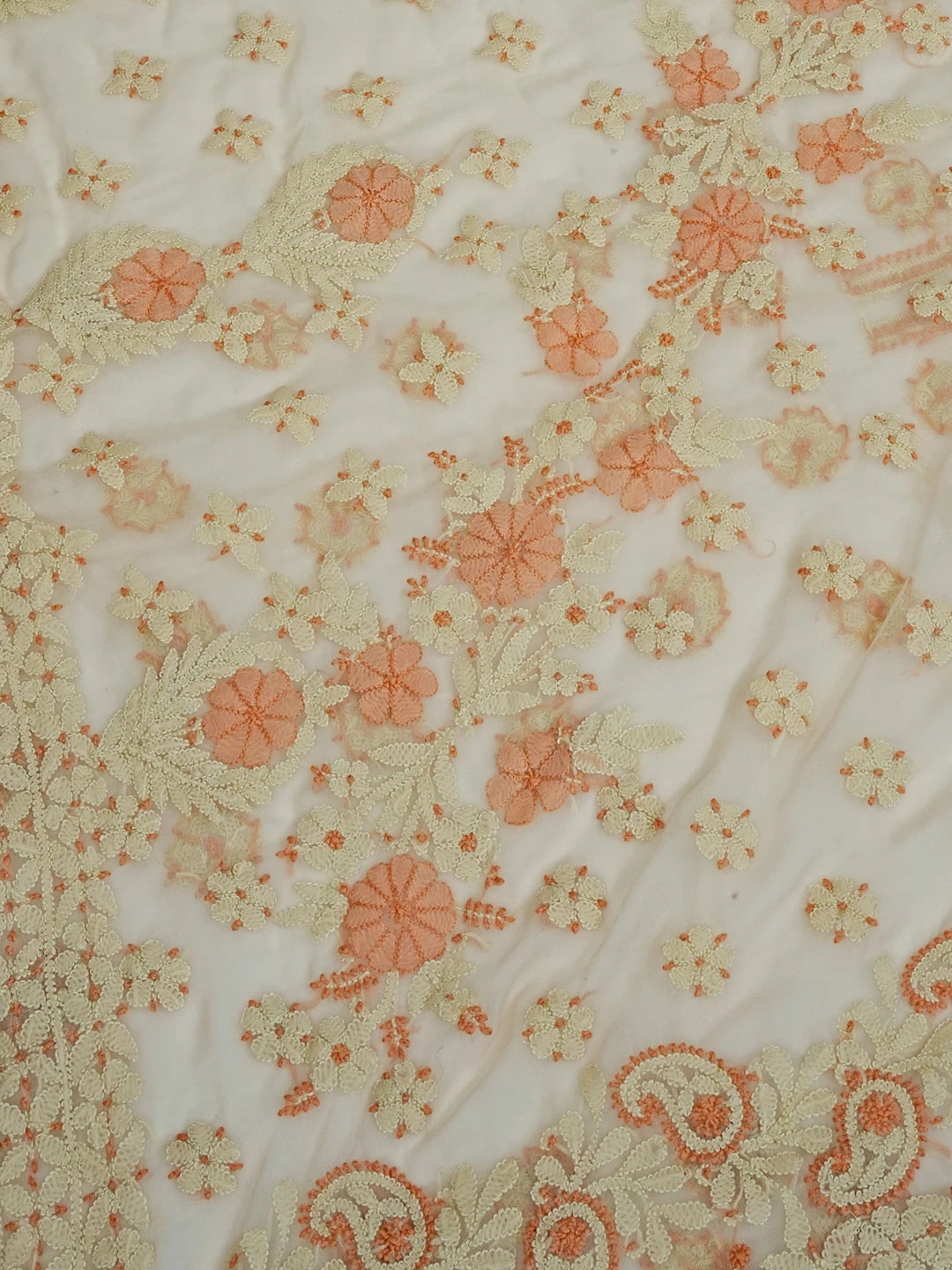 Ada Hand Embroidered Light Peach Georgette Lucknowi Chikankari Saree With Blouse 01A573546