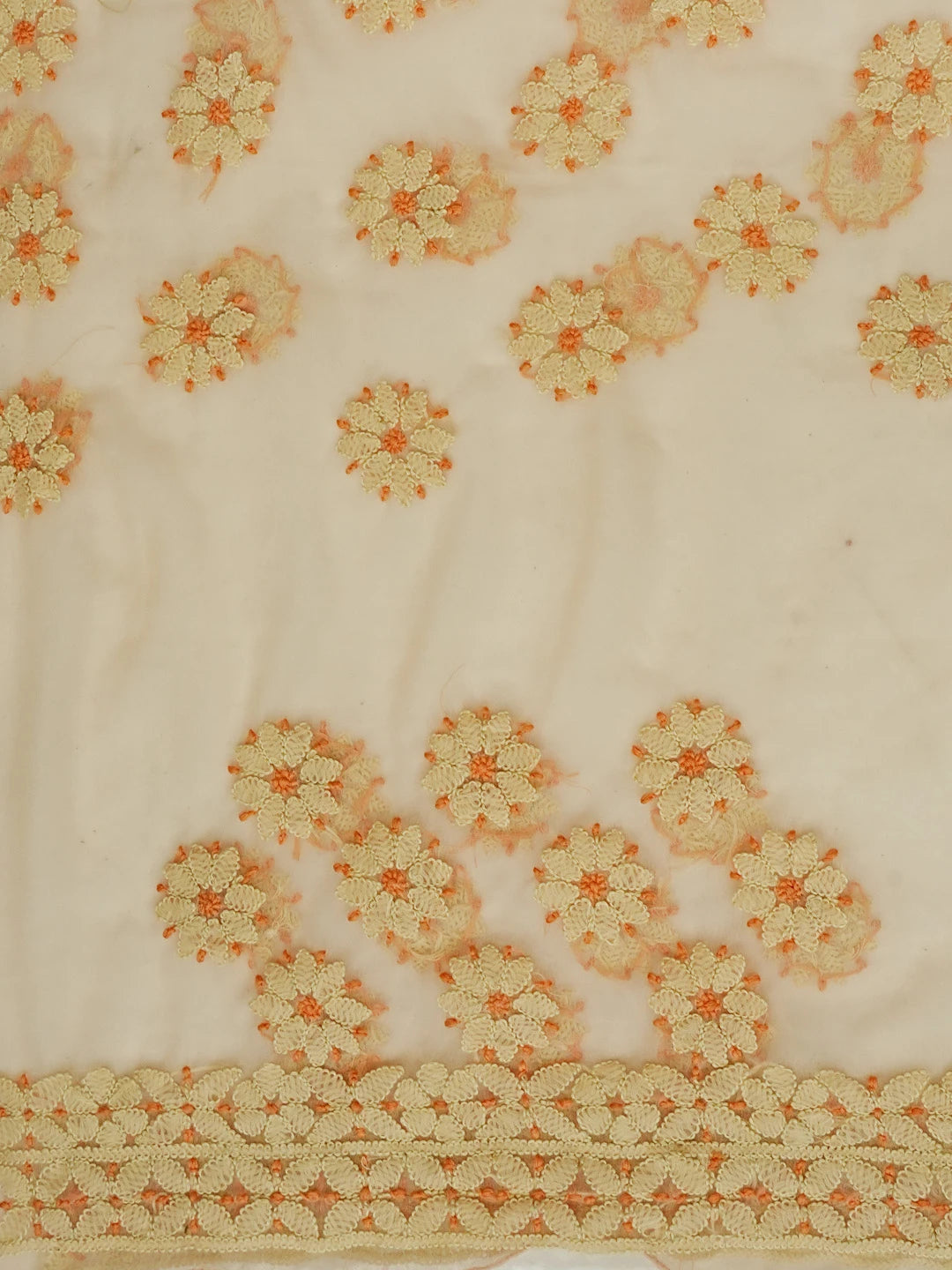 Ada Hand Embroidered Light Peach Georgette Lucknowi Chikankari Saree With Blouse 01A573546