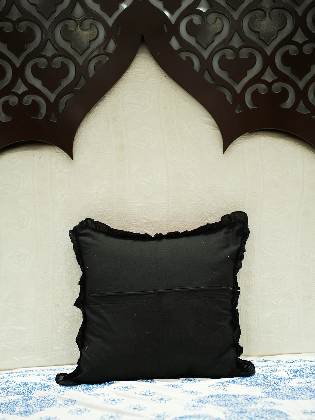 Ada Hand Embroidered Black Cotton Lucknowi Chikankari Cushion Cover 01A502288