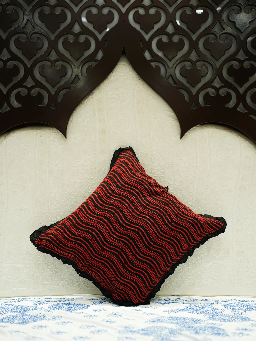 Ada Hand Embroidered Black Cotton Lucknowi Chikankari Cushion Cover 01A502288