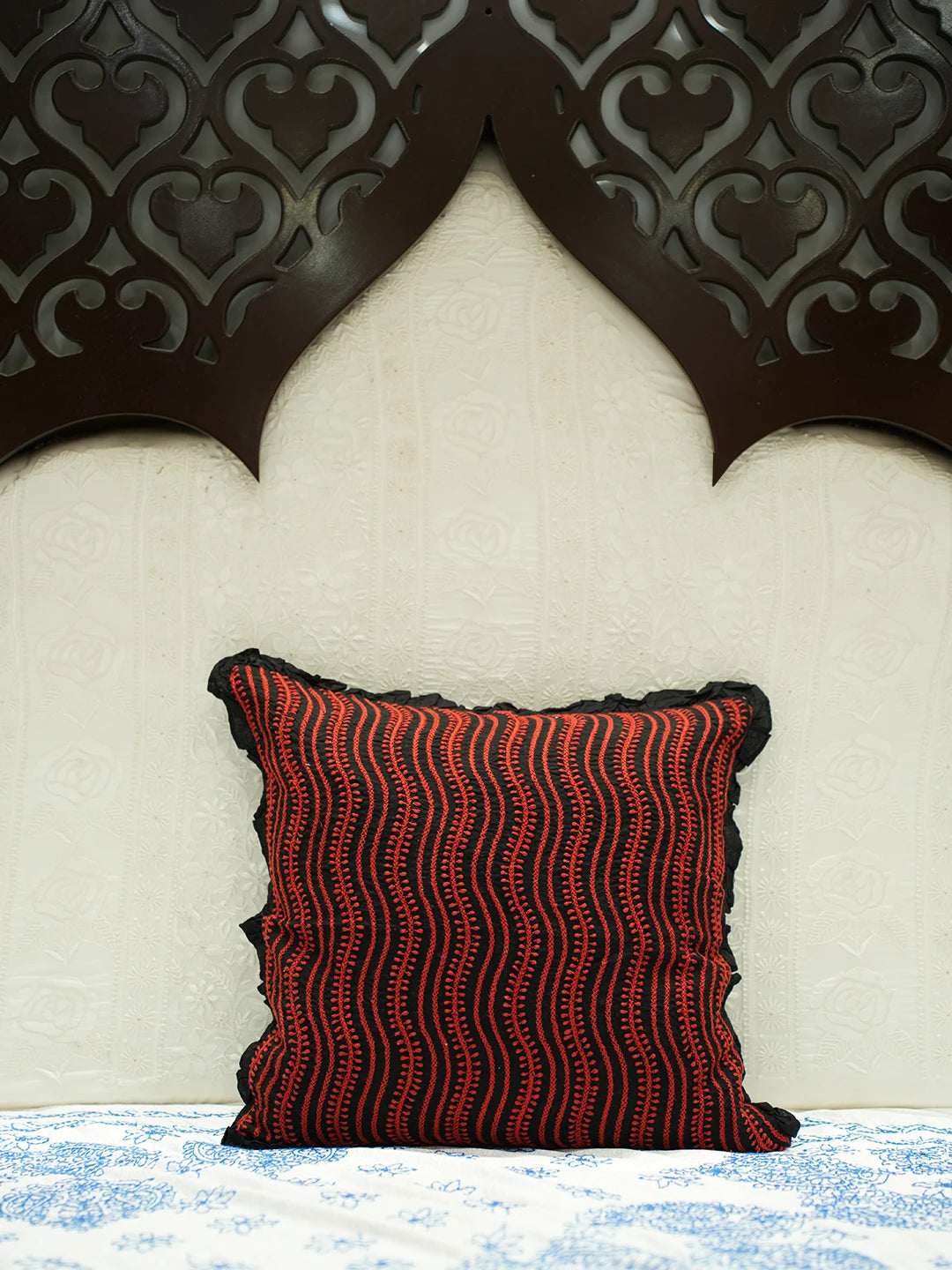 Ada Hand Embroidered Black Cotton Lucknowi Chikankari Cushion Cover 01A502288