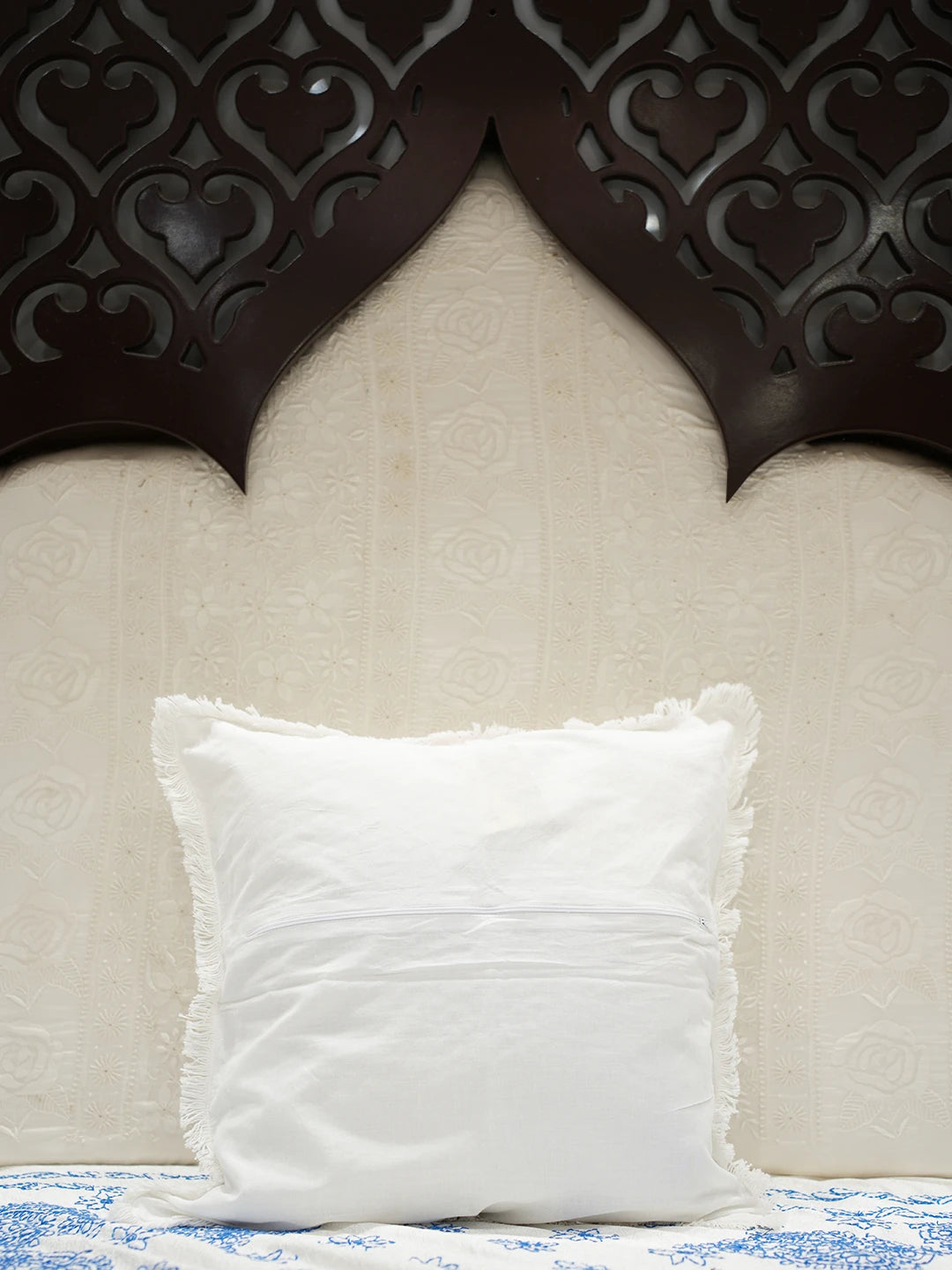 Ada Hand Embroidered White Cotton Lucknowi Chikankari Cushion Cover 01A501331