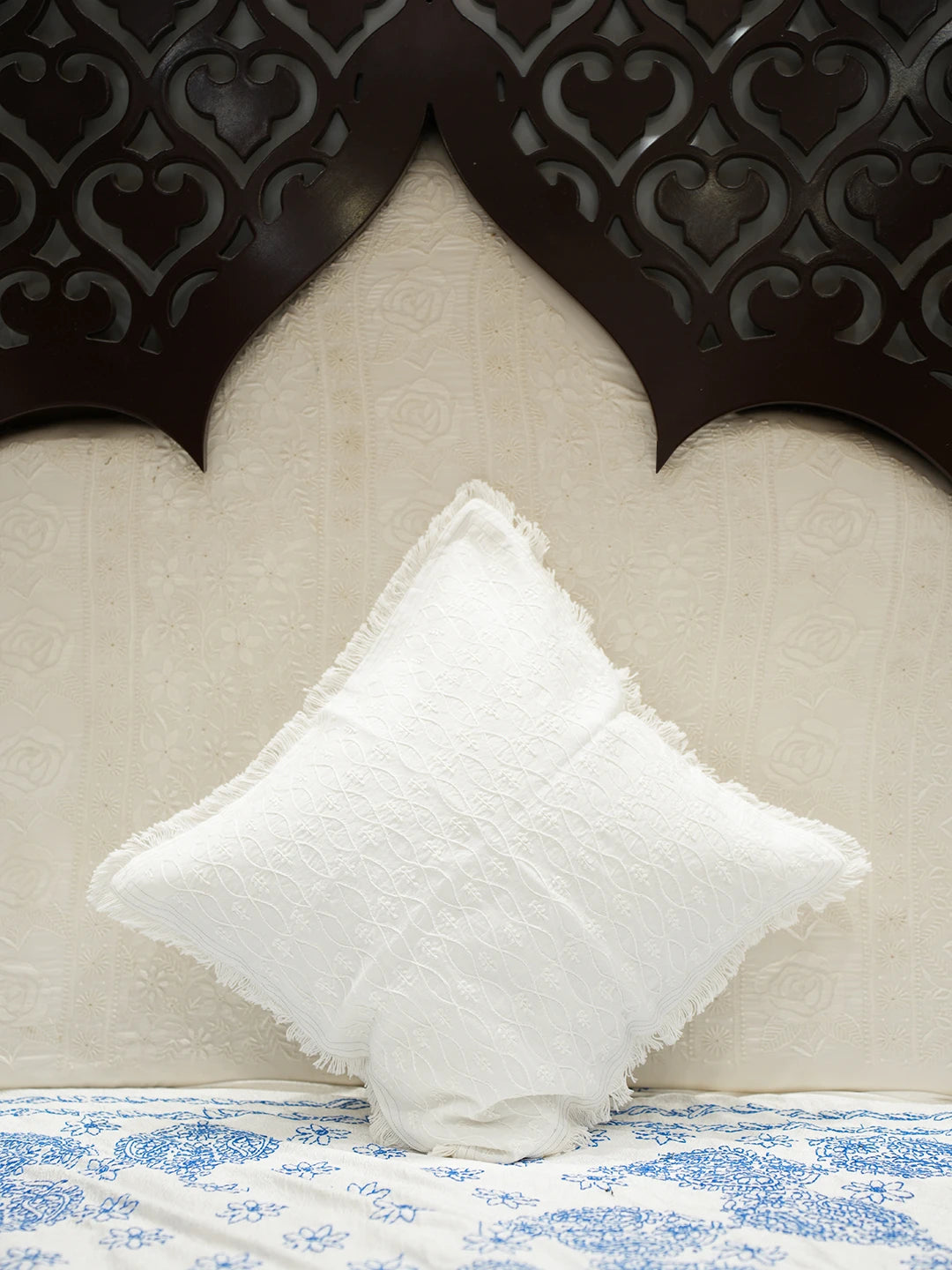 Ada Hand Embroidered White Cotton Lucknowi Chikankari Cushion Cover 01A501331