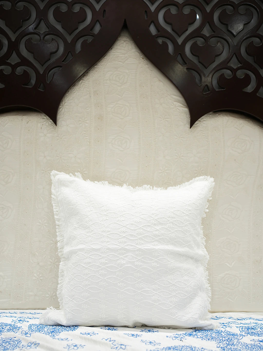 Ada Hand Embroidered White Cotton Lucknowi Chikankari Cushion Cover 01A501331