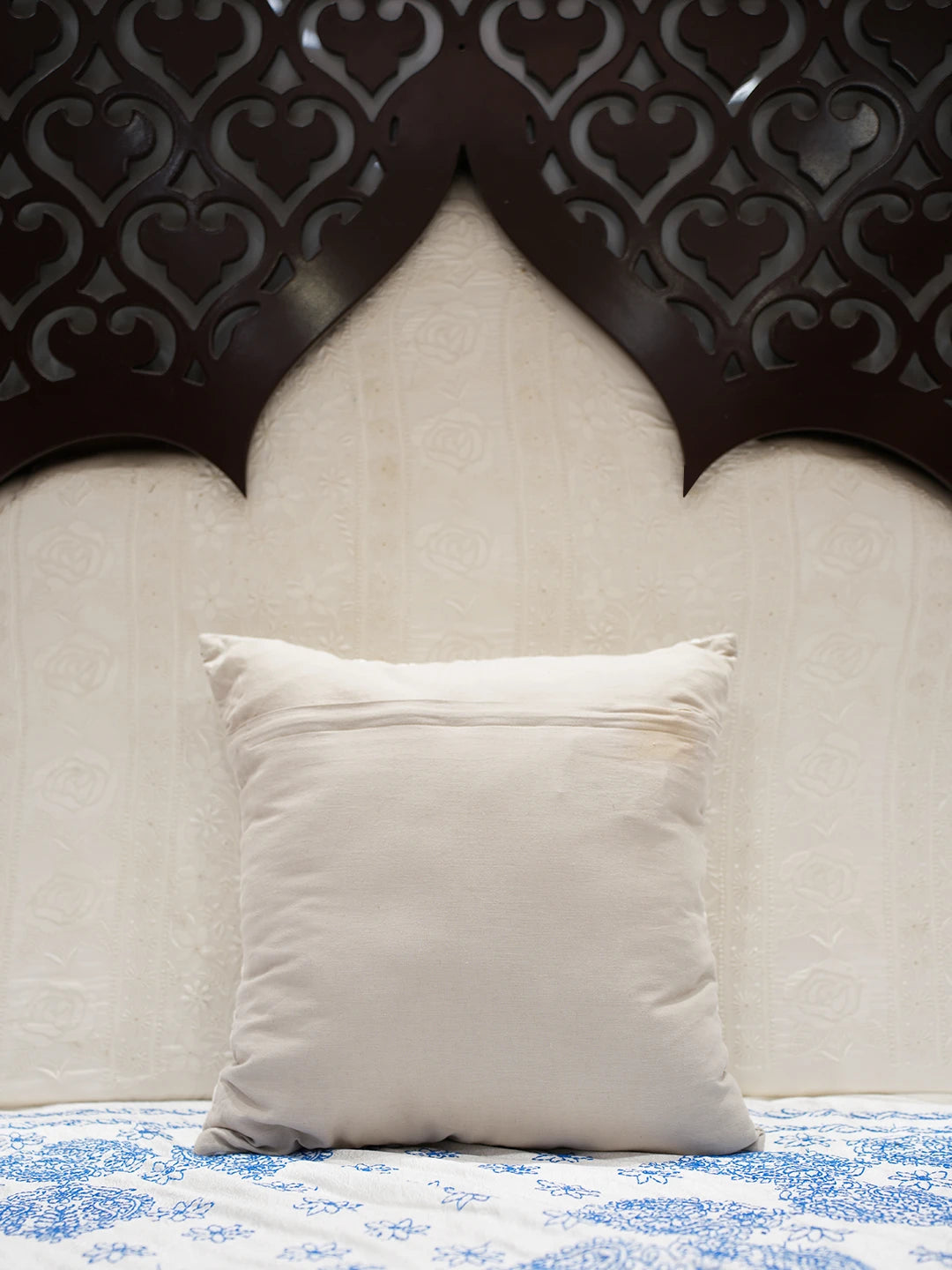 Ada Hand Embroidered Royal Beige Cotton Lucknowi Chikankari Cushion Cover With Muqaish Work 01A502058