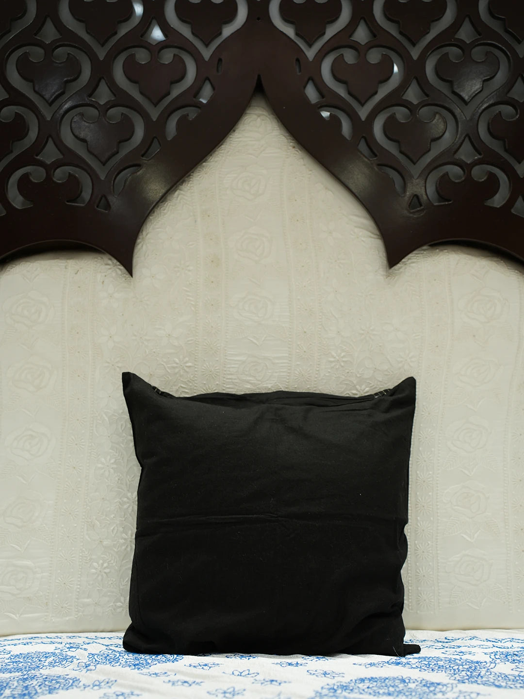 Ada Hand Embroidered Black Cotton Lucknowi Chikankari Cushion Cover With Zari Work 01A251404