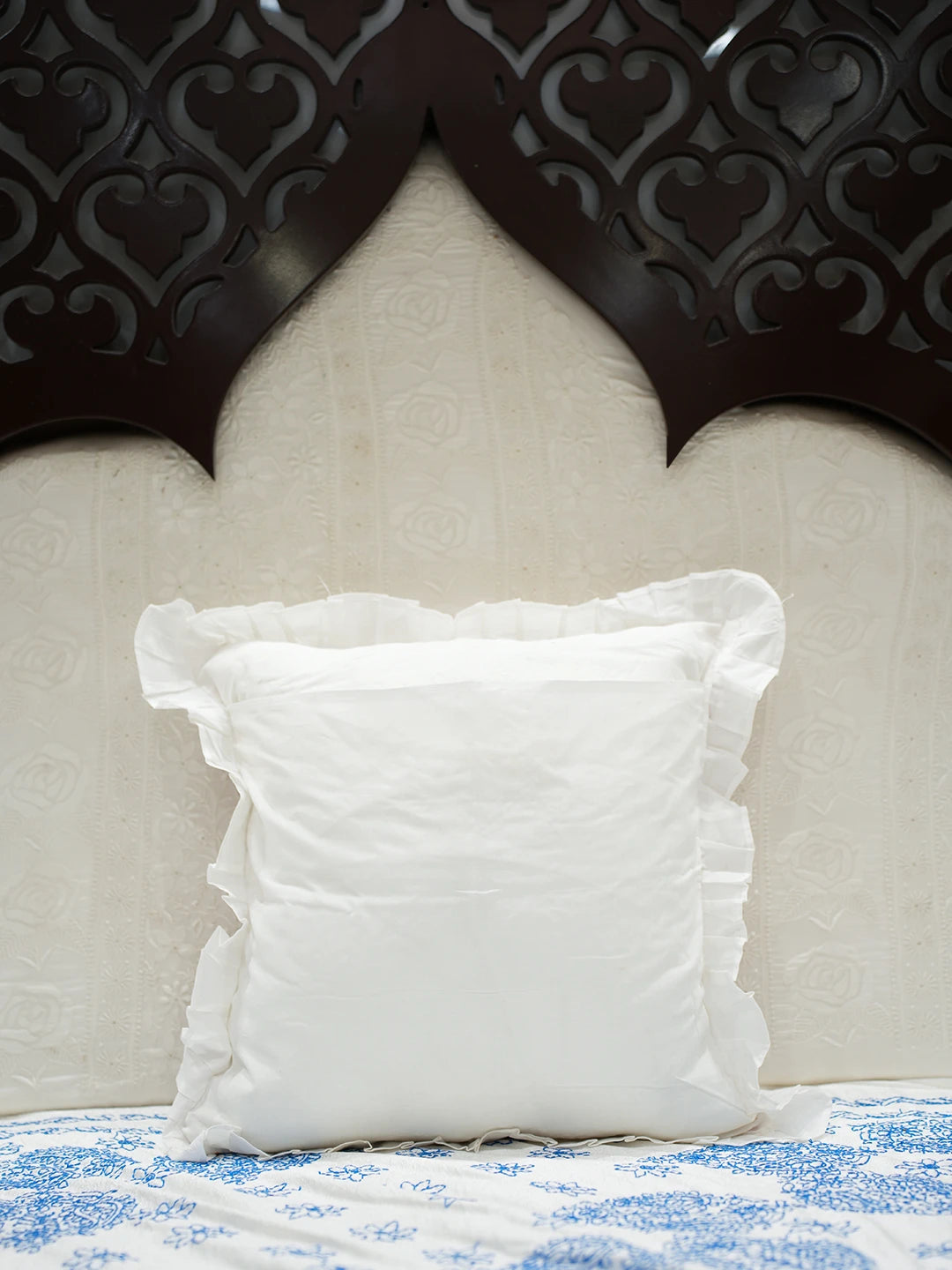 Ada Hand Embroidered White Cotton Lucknowi Chikankari Cushion Cover 01A505500