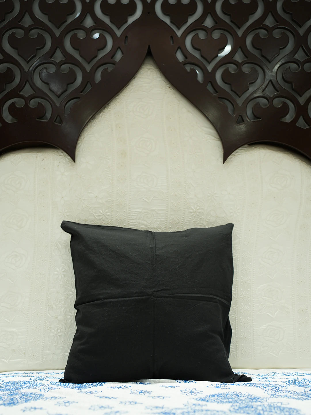 Ada Hand Embroidered Black Cotton Lucknowi Chikankari Cushion Cover 01A449726