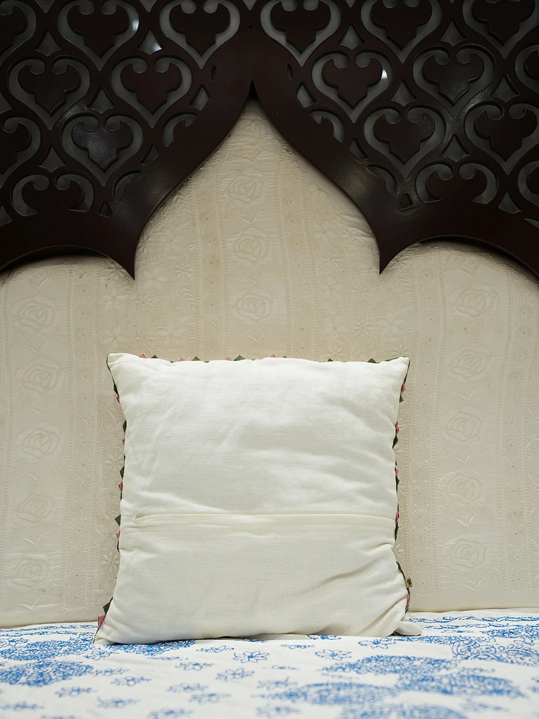 Ada Hand Embroidered Cream Cotton Lucknowi Chikankari Cushion Cover 01A125357