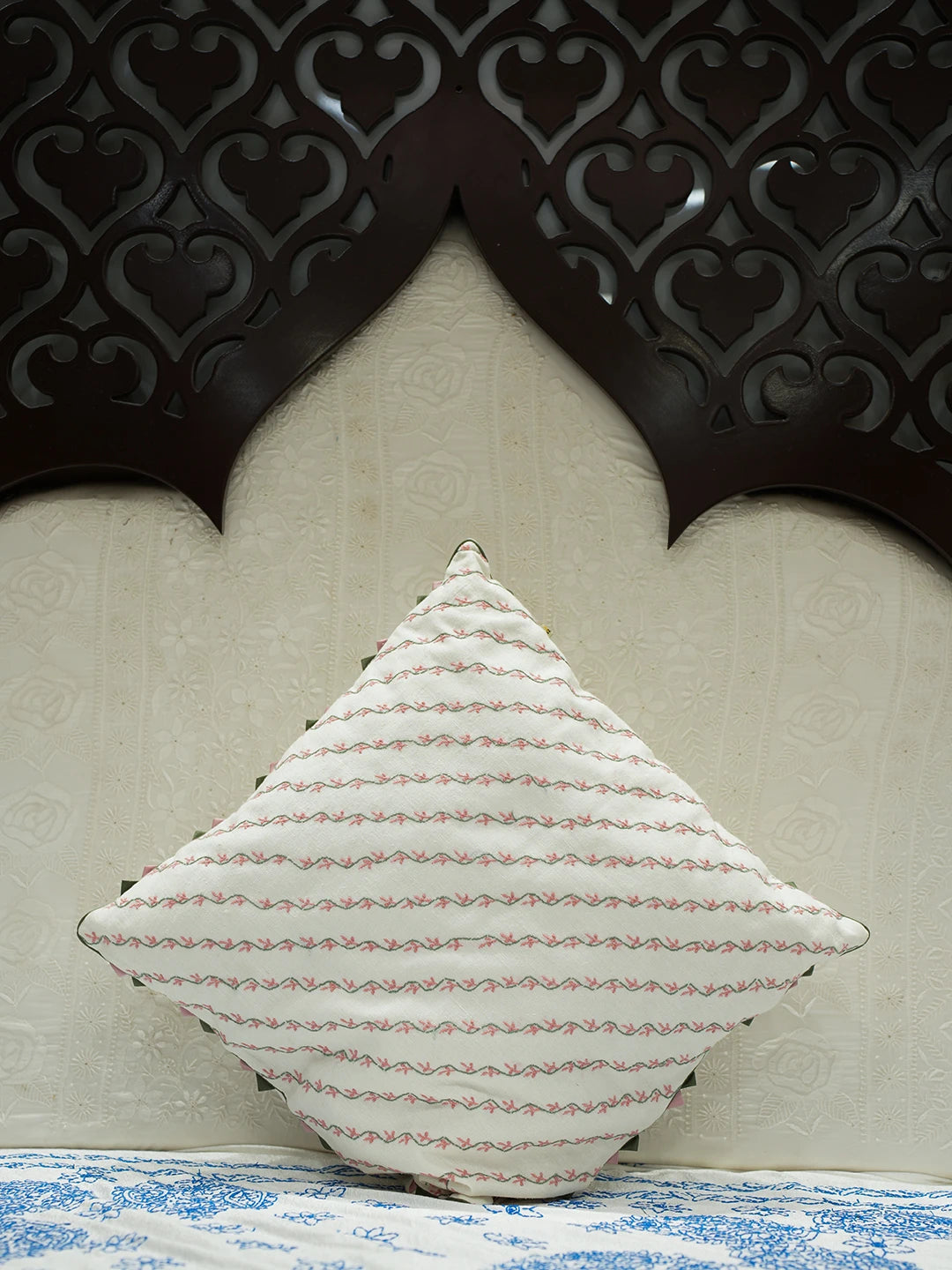 Ada Hand Embroidered Cream Cotton Lucknowi Chikankari Cushion Cover 01A125357