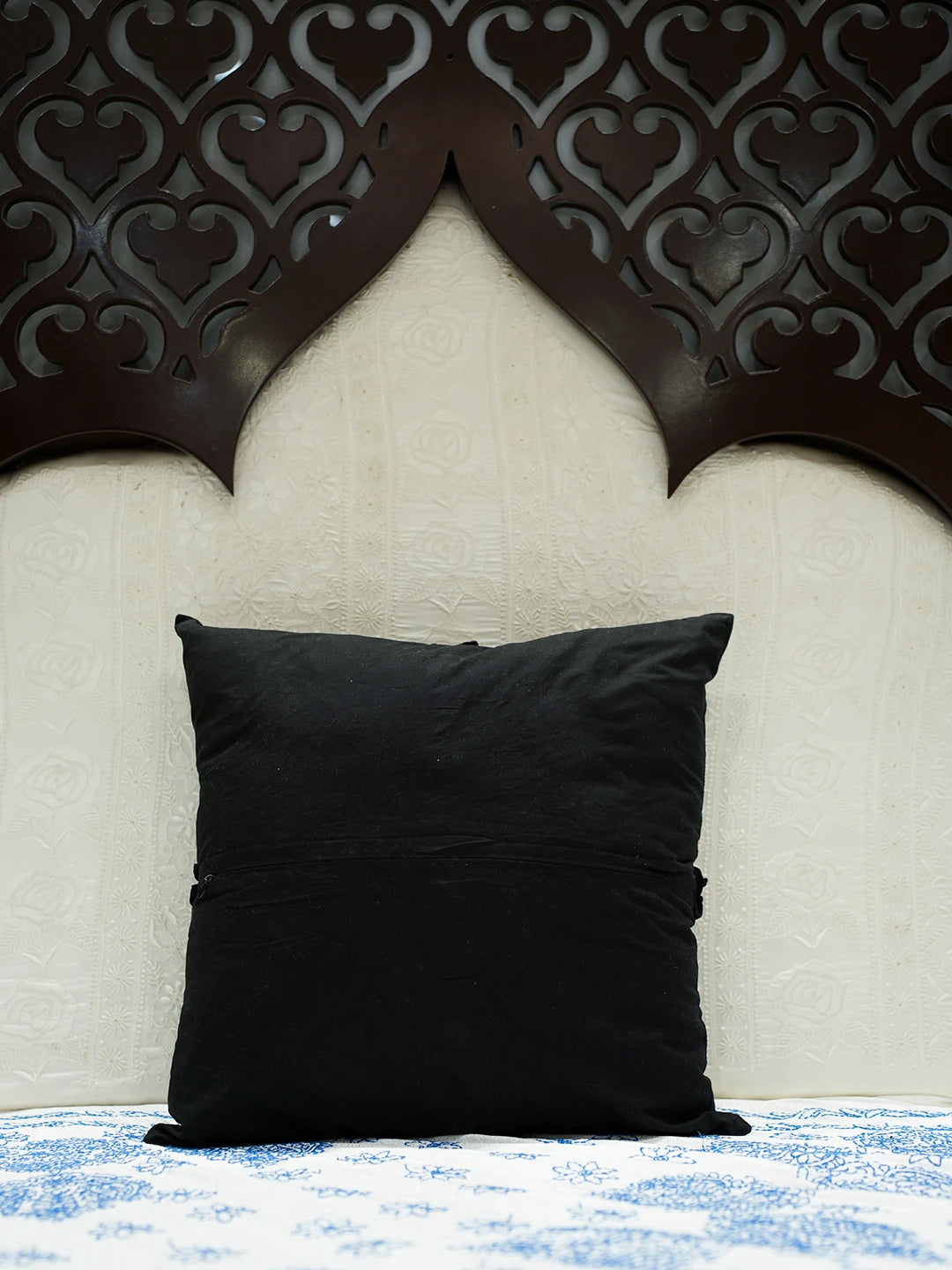 Ada Hand Embroidered Black Cotton Lucknowi Chikankari Cushion Cover 01A540378