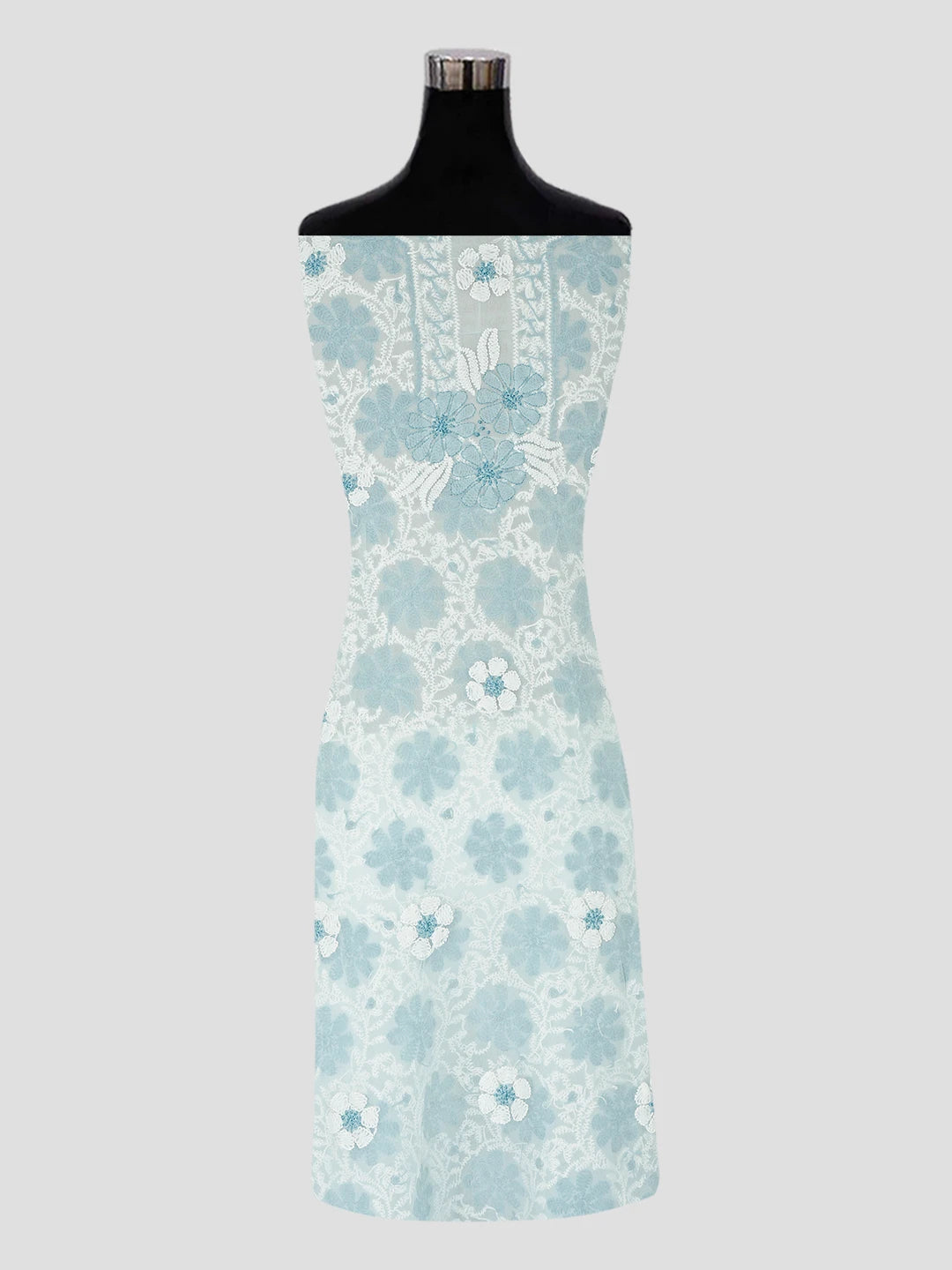Ada Hand Embroidered Light Sky Blue Faux Georgette Lucknowi Chikankari Unstitched Suit Piece 01A545506
