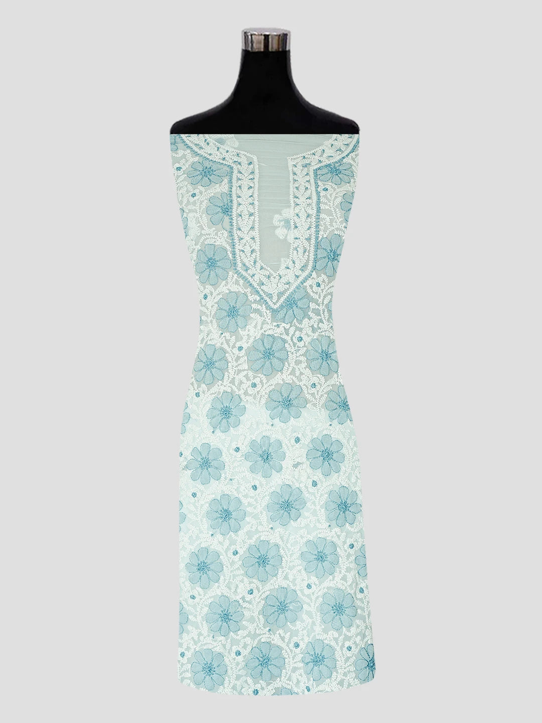 Ada Hand Embroidered Light Sky Blue Faux Georgette Lucknowi Chikankari Unstitched Suit Piece 01A545506