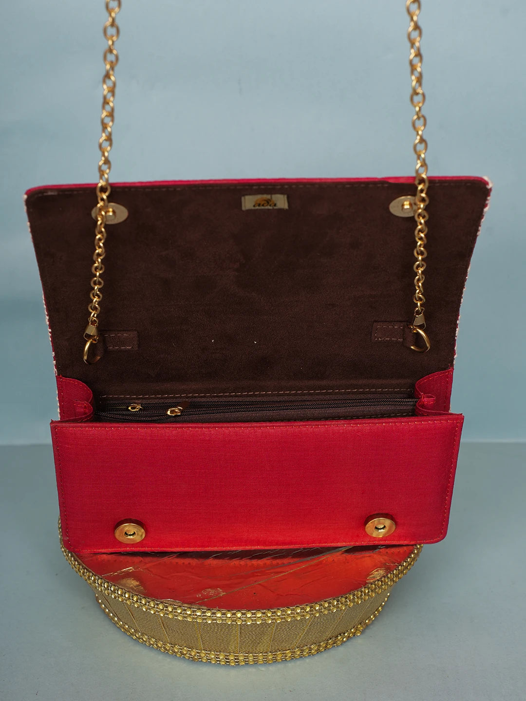 Ada Hand Embroidered Red Silk Lucknowi Chikankari Clutch With Zari Work 01A578301