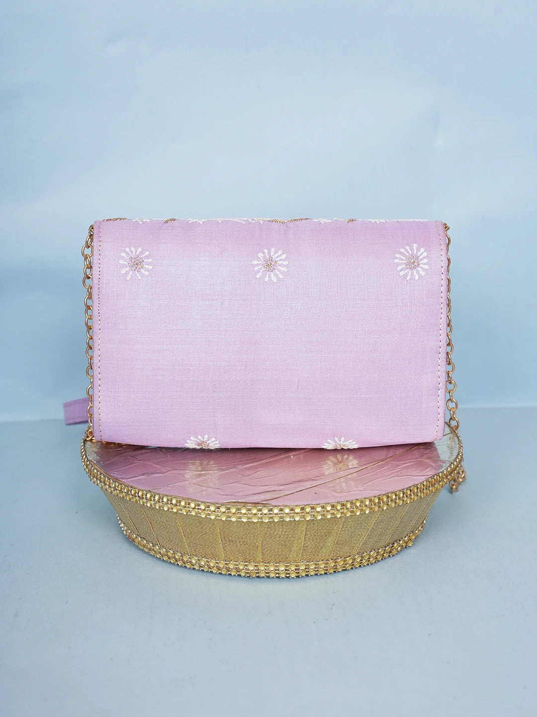 Ada Hand Embroidered Lavender Silk Lucknowi Chikankari Clutch With Zari Work 01A578269